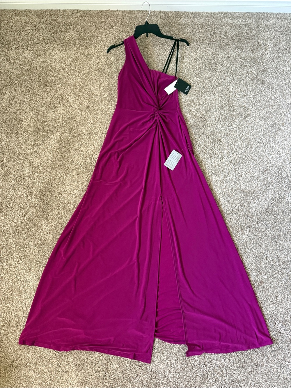 MARINA One-Shoulder Evening Gown in Deep Berry
